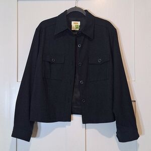 Talbots Wool Vintage Button Up Down Shacket Shirt Cropped Navy Blue Size 14